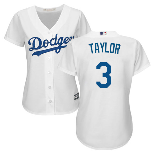 Dodgers #3 Chris Taylor White Home Women's Stitched MLB Jersey - Click Image to Close